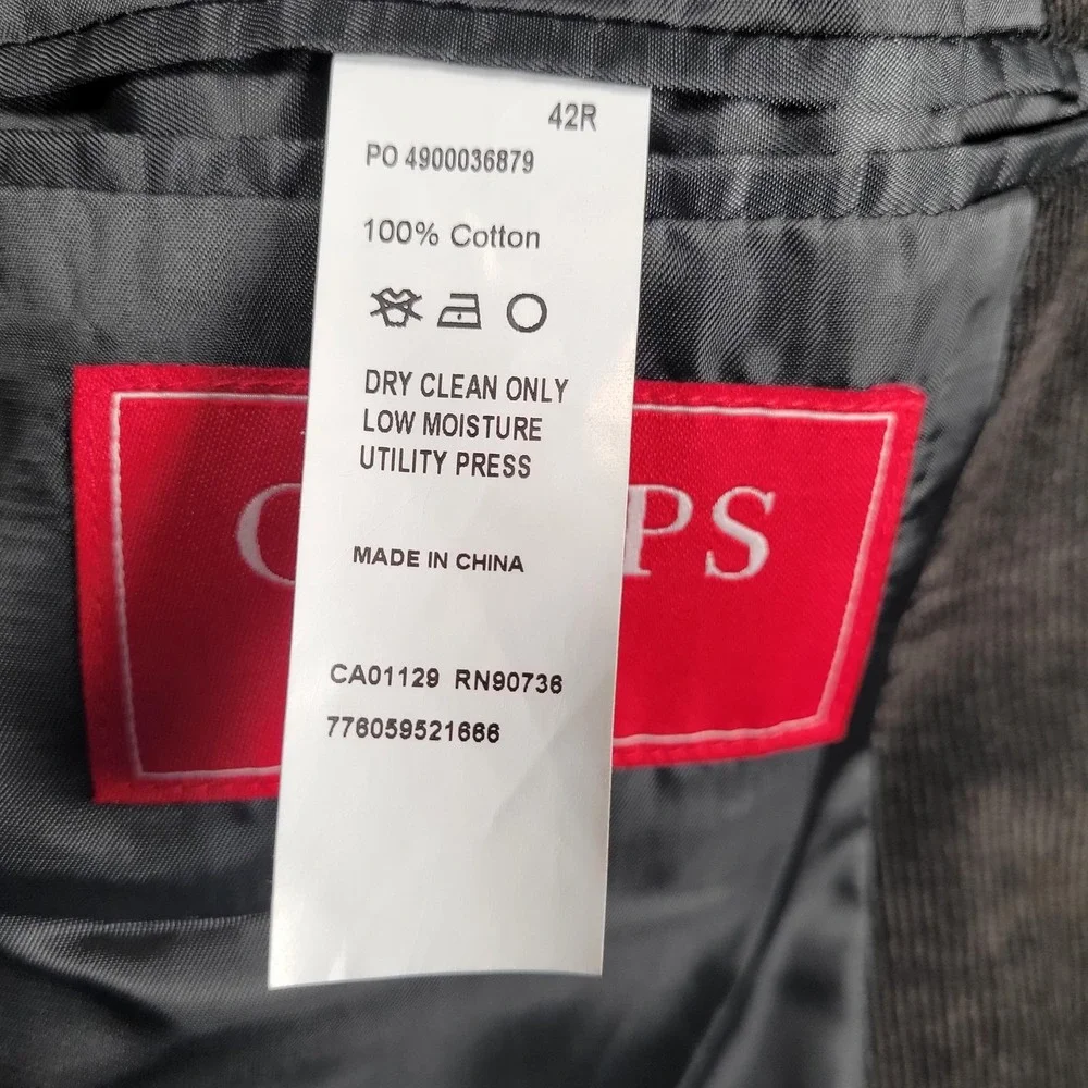 Chaps Blazer Mens 42R Gray Corduroy Slim Fit Sport Coat Two Button Double‎ Vent